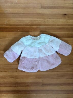 First Impressions Plush Baby Jacket in White & Light Pink